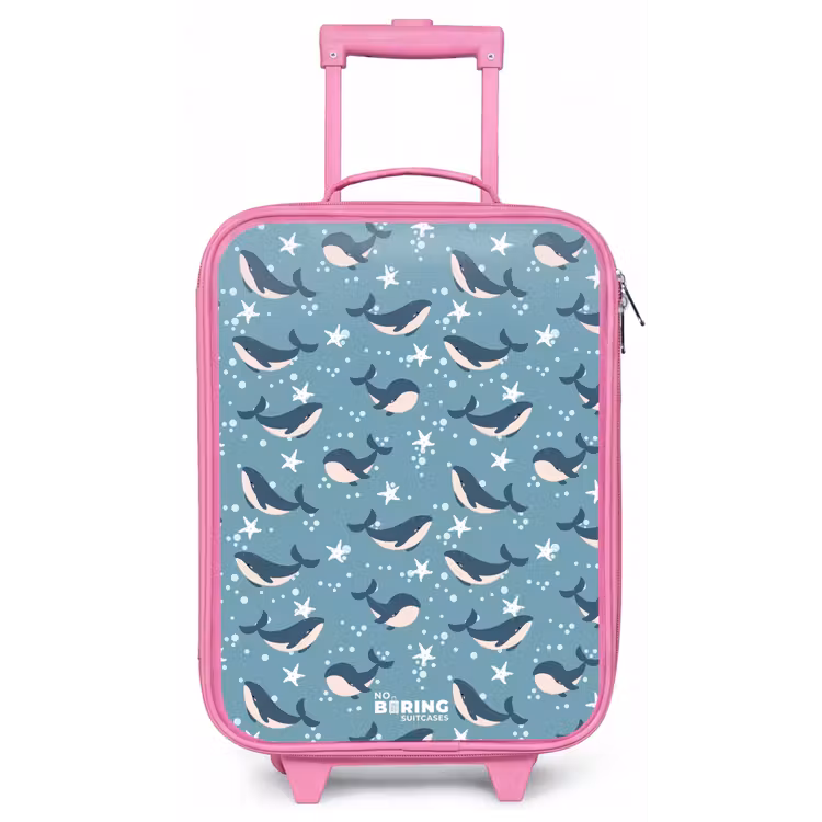 Donkerblauw walvissenpatroon met zeesterren Kinderkoffer - Roze klein -zz3dotto