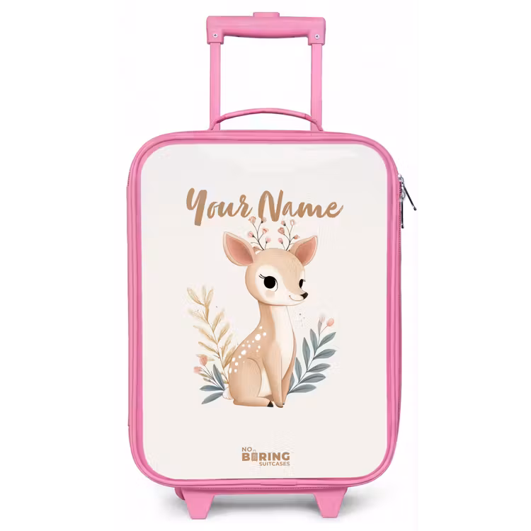 Hertje omringd door planten in beige tinten Kinderkoffer - Roze klein -zz3dotto