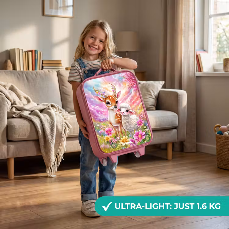 Hertje met een lammetje in pastelbloemenveld Kinderkoffer - Roze klein -sfeer2_EN