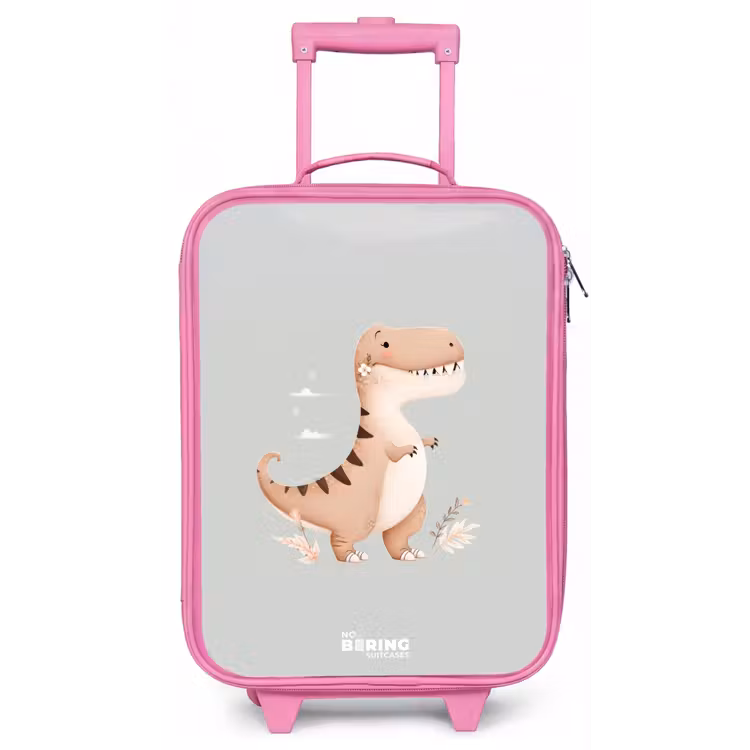 Dino in beige en grijze kleuren Kinderkoffer - Roze klein -zz3dotto