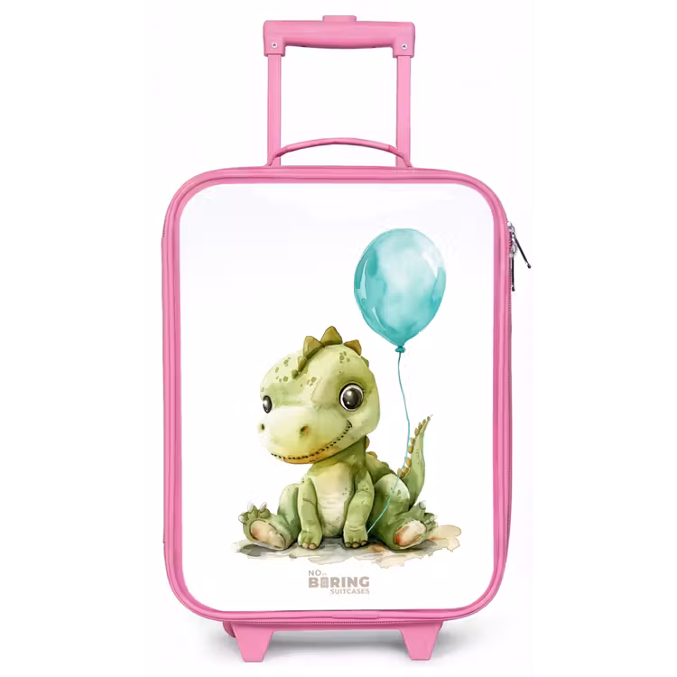 Dino met blauwe ballon Kinderkoffer - Roze klein -zz3dotto