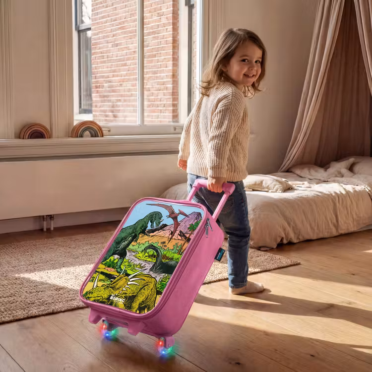 Dino's bij een vulkaan Kinderkoffer - Roze klein -sfeer1