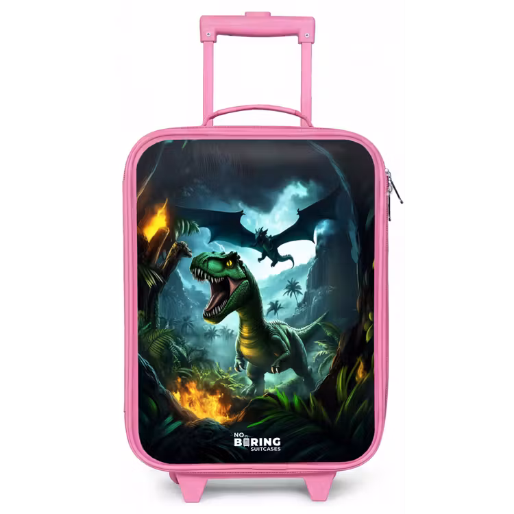 Dinosaurus en draak in vurige junglevallei Kinderkoffer - Roze klein -zz3dotto