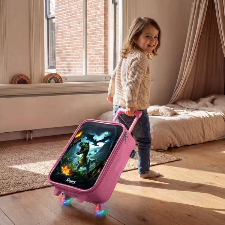Dinosaurus en draak in vurige junglevallei Kinderkoffer - Roze klein -sfeer1