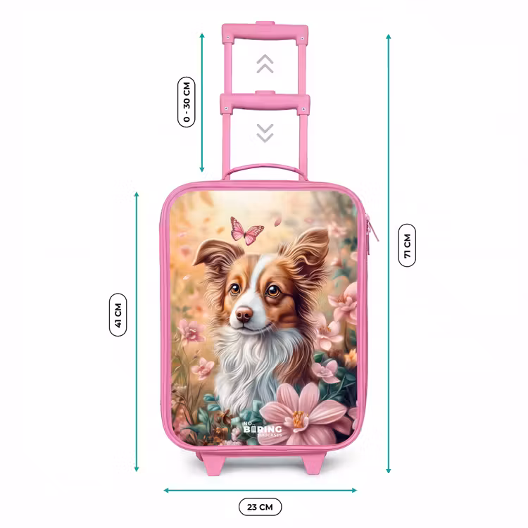 Hond in bloemenveld met vlinders Kinderkoffer - Roze klein -productfoto_formaten