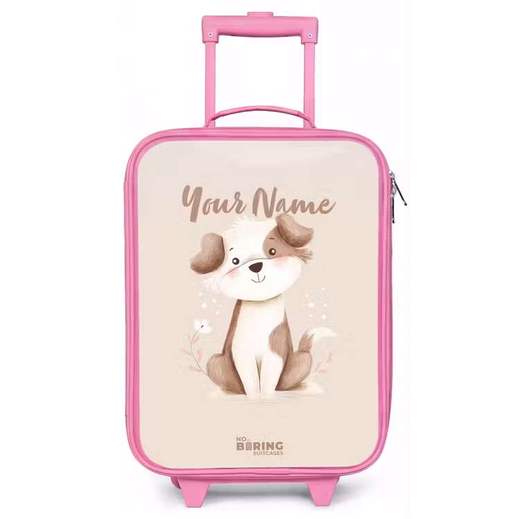 Hond in de kleuren bruin en beige Kinderkoffer - Roze klein -zz3dotto
