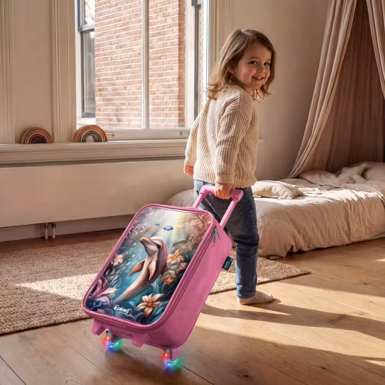 Dolfijn en vissen in onderwater bloemenwereld Kinderkoffer - Roze klein -sfeer1