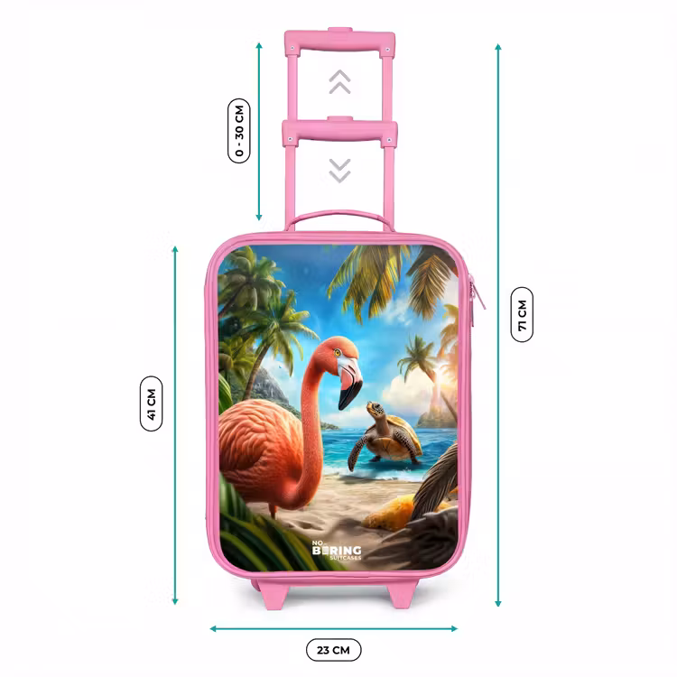 Flamingo en schildpad op tropisch strand Kinderkoffer - Roze klein -productfoto_formaten