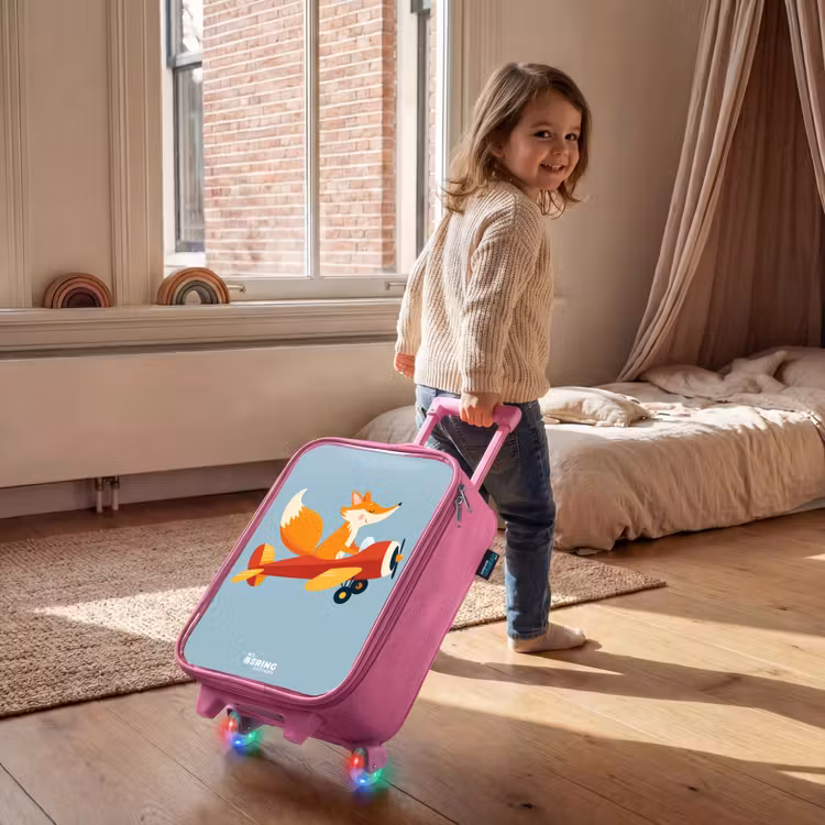 Vos - Vliegtuig -  Vliegen Kinderkoffer - Roze klein -sfeer1