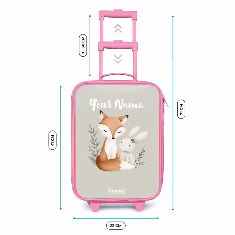 Vos en konijn omringd door groene blaadjes Kinderkoffer - Roze klein -productfoto_formaten