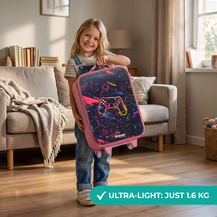Gamerwereld in neonstijl Kinderkoffer - Roze klein -sfeer2_EN