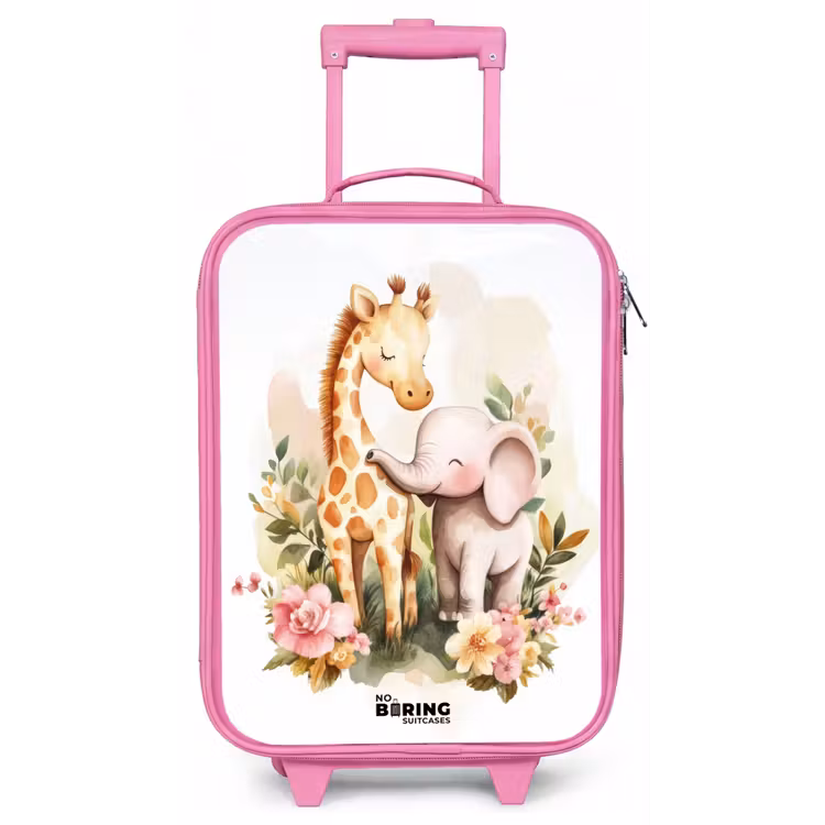 Giraffe en olifant tussen bloemen op witte achtergrond Kinderkoffer - Roze klein -zz3dotto