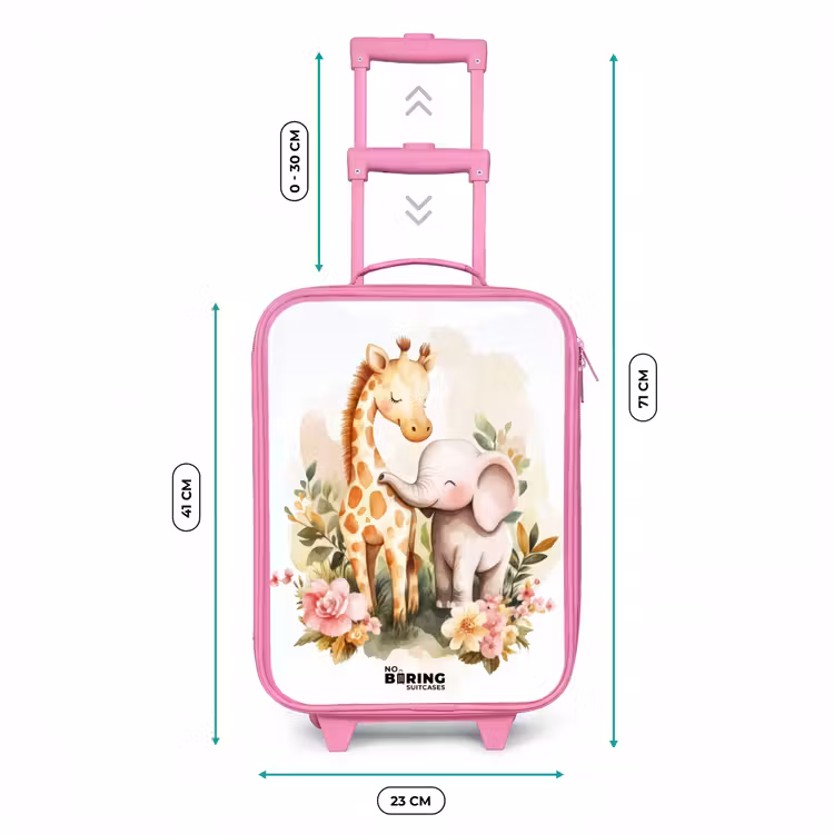 Giraffe en olifant tussen bloemen op witte achtergrond Kinderkoffer - Roze klein -productfoto_formaten