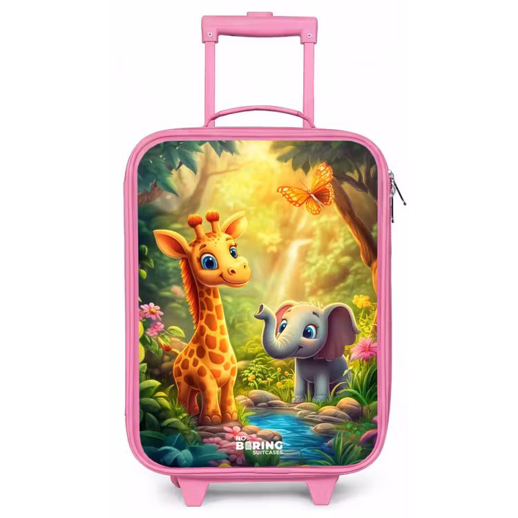 Giraf en olifant bij beekje in de Jungle Kinderkoffer - Roze klein -zz3dotto