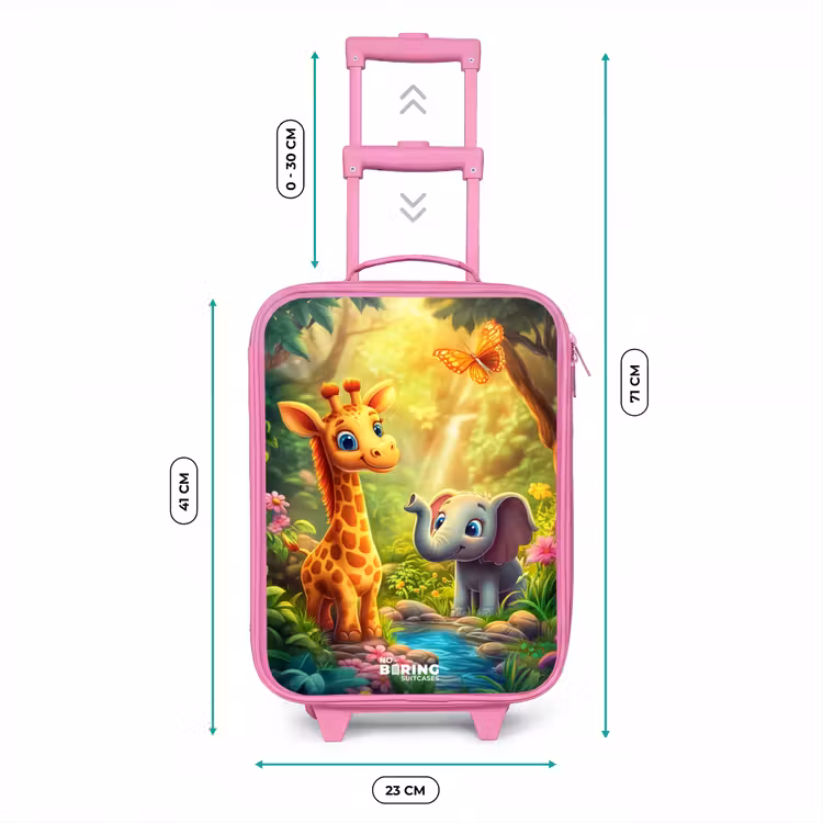 Giraf en olifant bij beekje in de Jungle Kinderkoffer - Roze klein -productfoto_formaten
