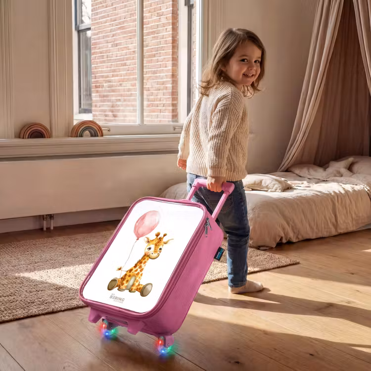 Giraffe met roze ballon Kinderkoffer - Roze klein -sfeer1