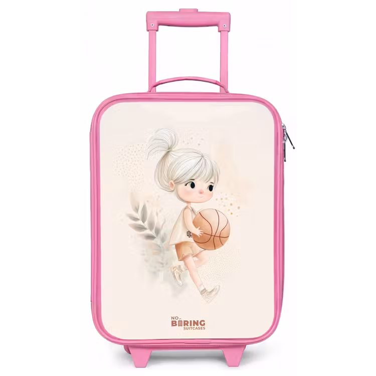 Meisje met een basketbal in neutrale kleuren. Kinderkoffer - Roze klein -zz3dotto