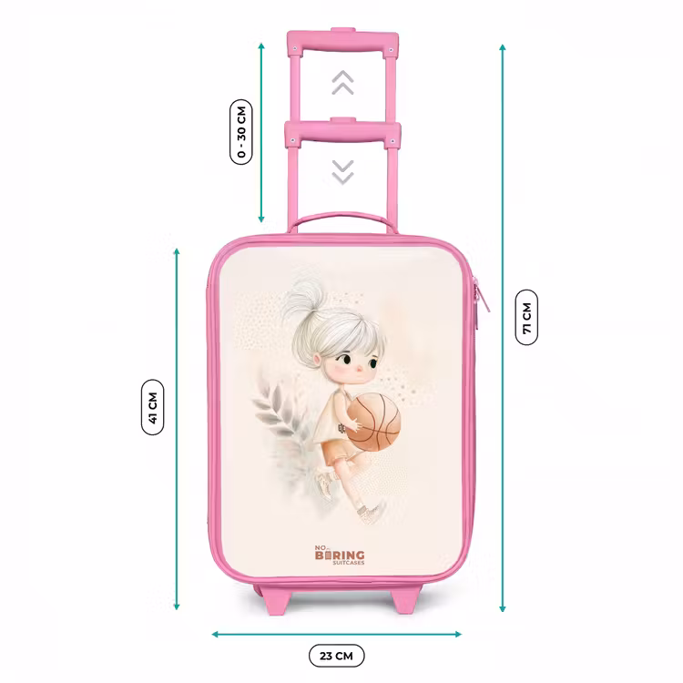 Meisje met een basketbal in neutrale kleuren. Kinderkoffer - Roze klein -productfoto_formaten