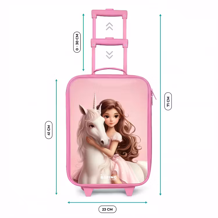 Meisje met witte eenhoorn op roze achtergrond Kinderkoffer - Roze klein -productfoto_formaten