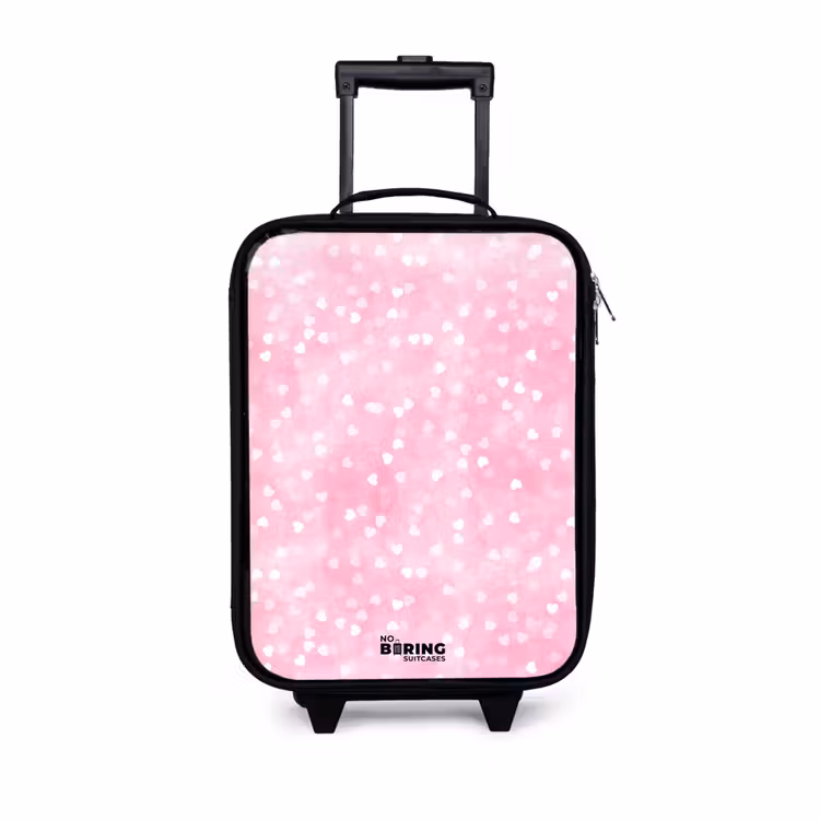 Roze glitter hartjes Kinderkoffer - Zwart klein -3d