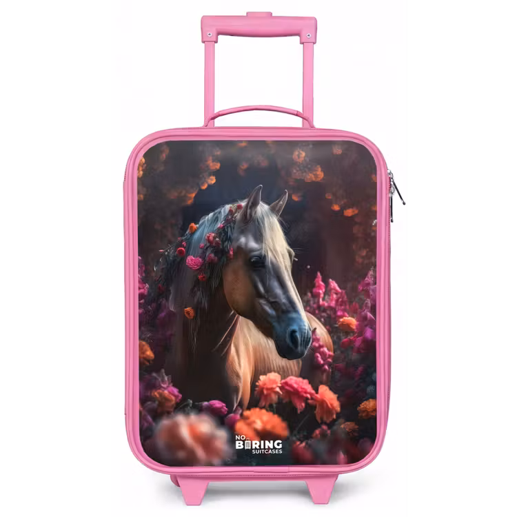 Goudbruin paard tussen de bloemen Kinderkoffer - Roze klein -zz3dotto