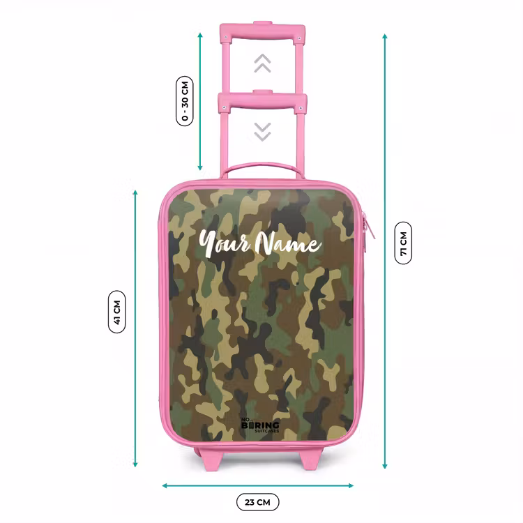 Groene camouflage met zandkleur Kinderkoffer - Roze klein -productfoto_formaten