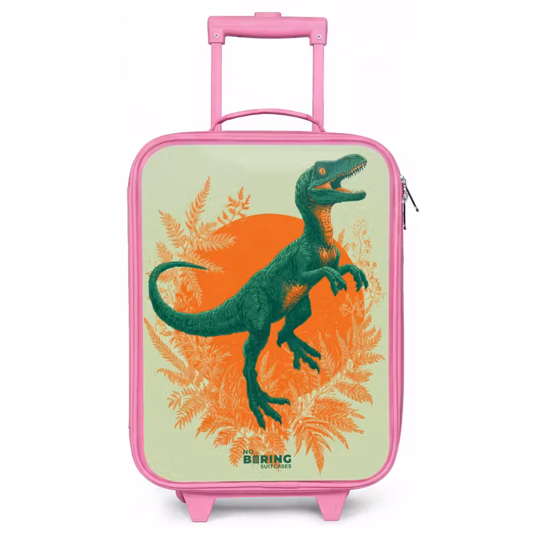Groene dino tussen varens Kinderkoffer - Roze klein -zz3dotto