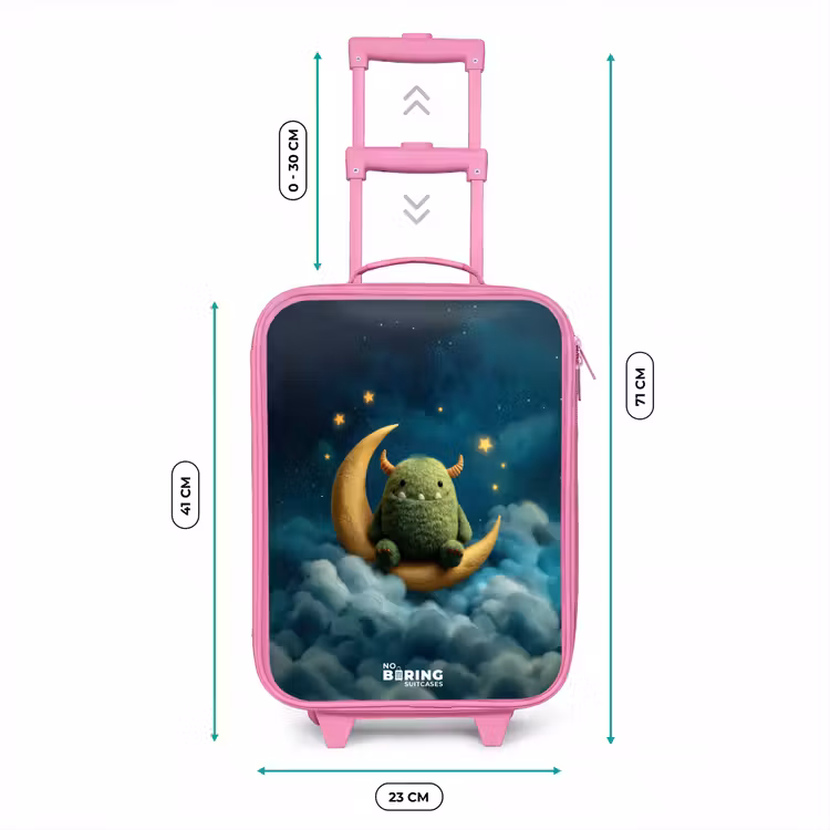 Groen monster op maansikkel Kinderkoffer - Roze klein -productfoto_formaten