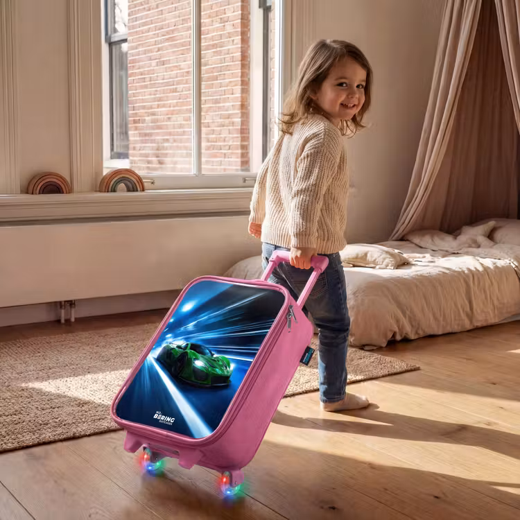 Groene supercar flitst door neonlicht Kinderkoffer - Roze klein -sfeer1