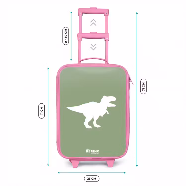Groen met T-rex dino Kinderkoffer - Roze klein -productfoto_formaten