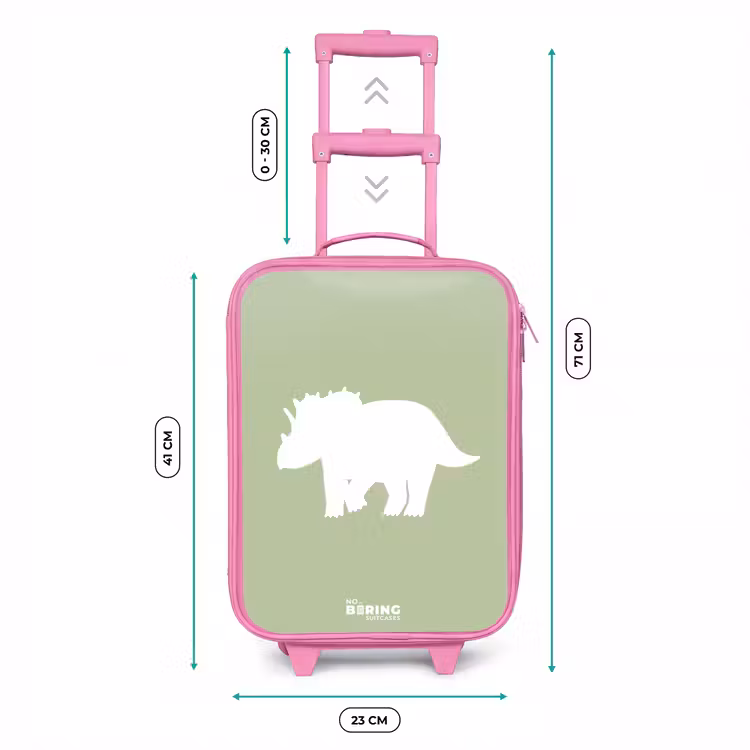 Groen met Triceratops dino Kinderkoffer - Roze klein -productfoto_formaten