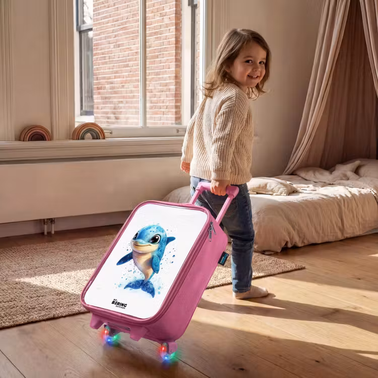 Blije dolfijn met waterdruppels op wit Kinderkoffer - Roze klein -sfeer1