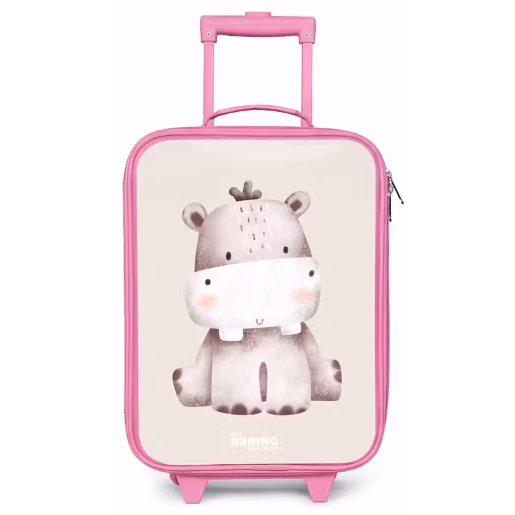 Nijlpaard op beige achtergrond illustratie Kinderkoffer - Roze klein -zz3dotto