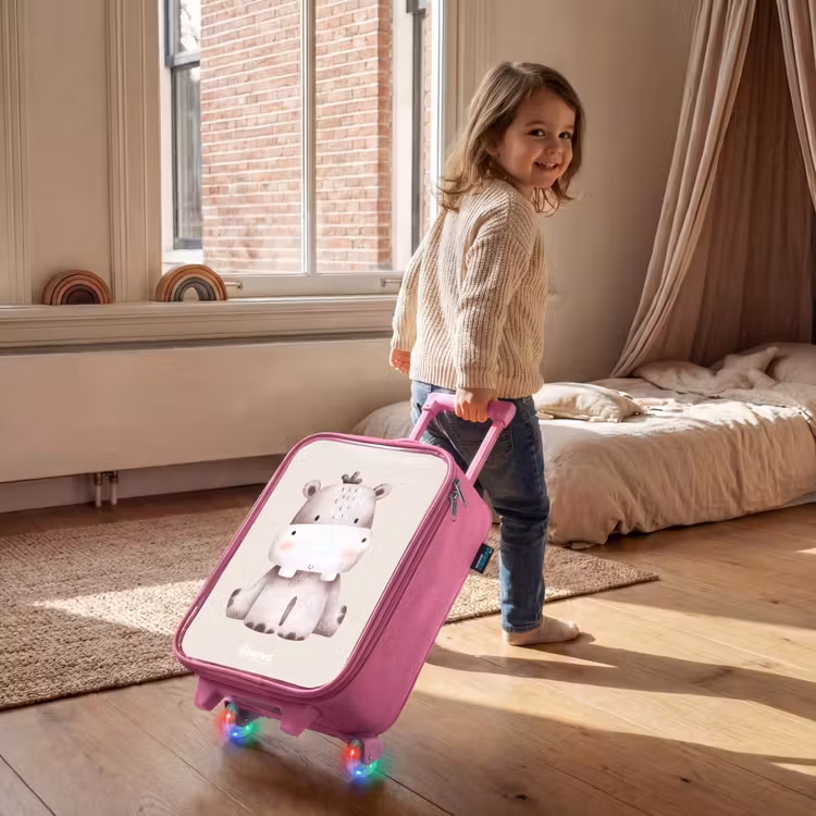 Nijlpaard op beige achtergrond illustratie Kinderkoffer - Roze klein -sfeer1