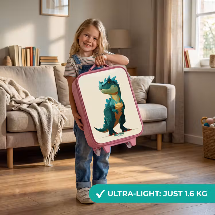 Gehoornde dino met scherpe blik Kinderkoffer - Roze klein -sfeer2_EN