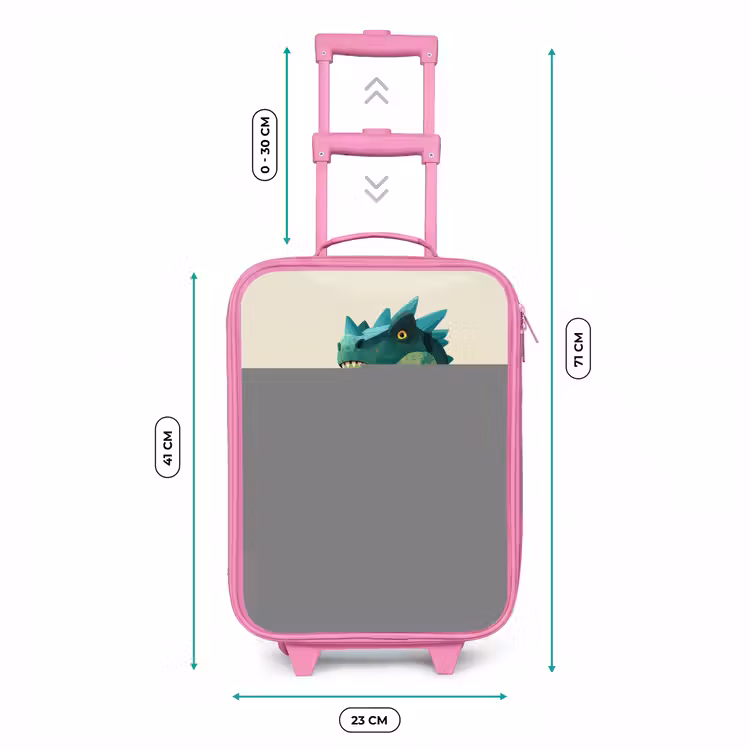 Gehoornde dino met scherpe blik Kinderkoffer - Roze klein -productfoto_formaten