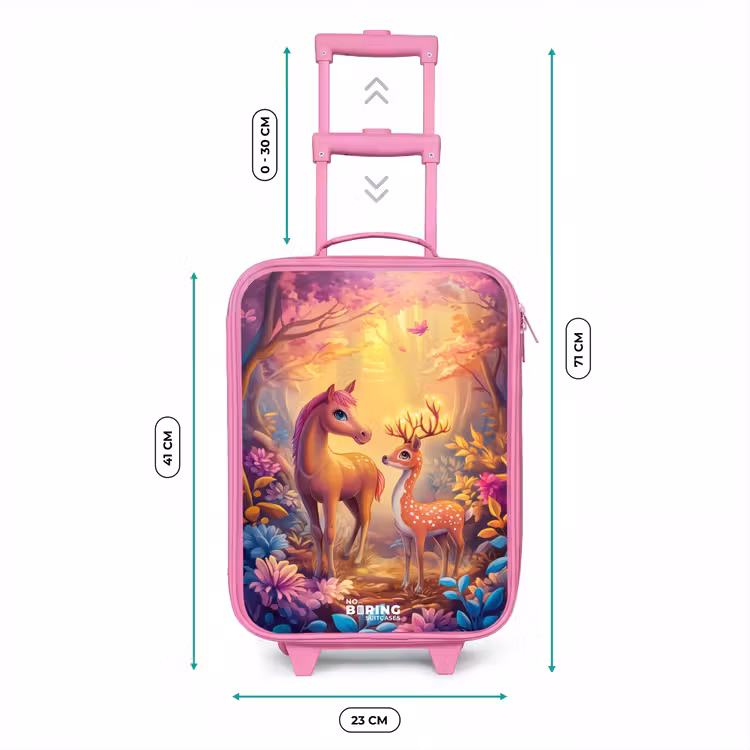 Paard en hert in een roze sprookjesbos Kinderkoffer - Roze klein -productfoto_formaten