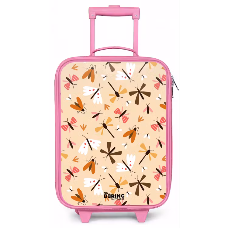 Insectenpatroon in bruin, roze en oranje op beige achtergrond Kinderkoffer - Roze klein -zz3dotto