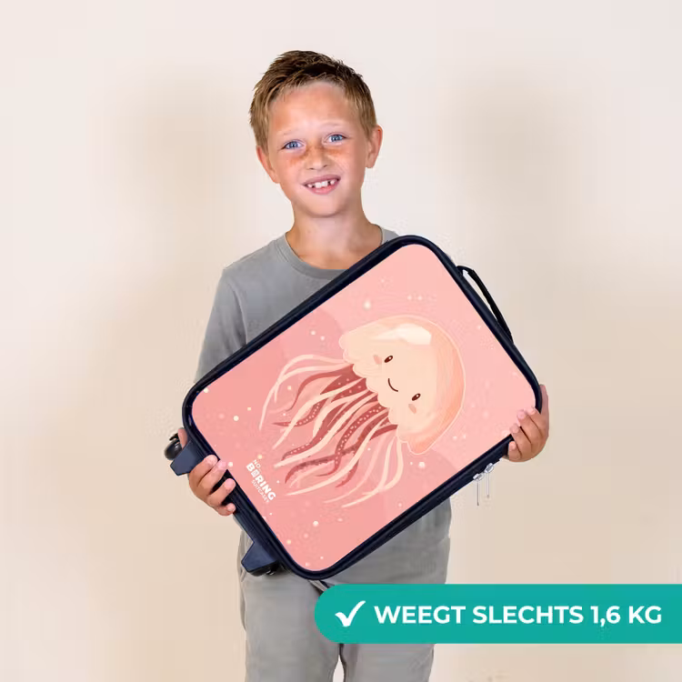 Roze kwal met gezicht Kinderkoffer - Zwart klein -sfeer4_NL