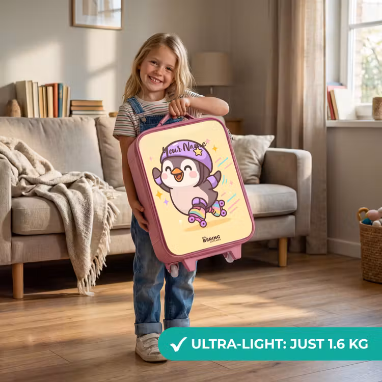Kawai - Pinguin - Rolschaatsen Kinderkoffer - Roze klein -sfeer2_EN