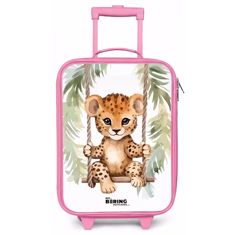 Luipaard welp op een schommel waterverf illustratie Kinderkoffer - Roze klein -zz3dotto