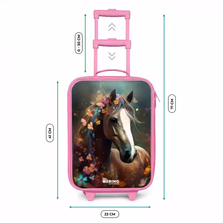Lichtbruin paard tussen de bloemen Kinderkoffer - Roze klein -productfoto_formaten