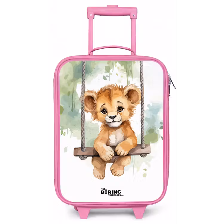 Leeuwenwelpje met schommel illustratie Kinderkoffer - Roze klein -zz3dotto