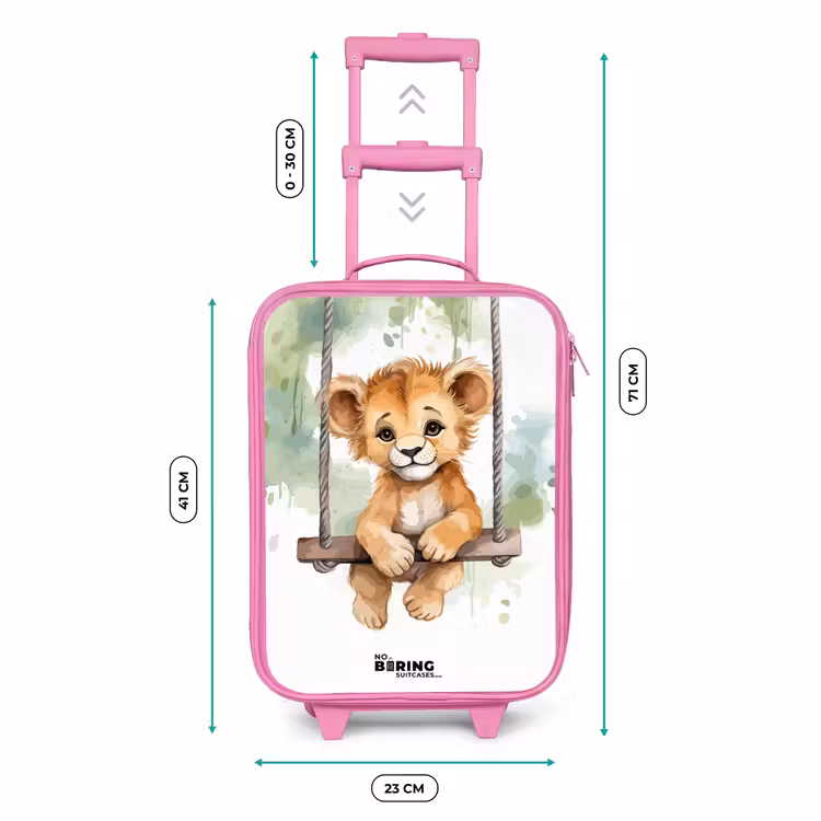 Leeuwenwelpje met schommel illustratie Kinderkoffer - Roze klein -productfoto_formaten