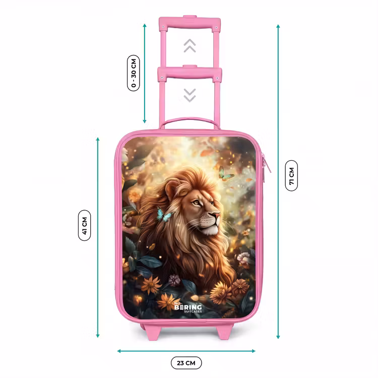 Leeuw met vlinders in bloemrijke jungle Kinderkoffer - Roze klein -productfoto_formaten