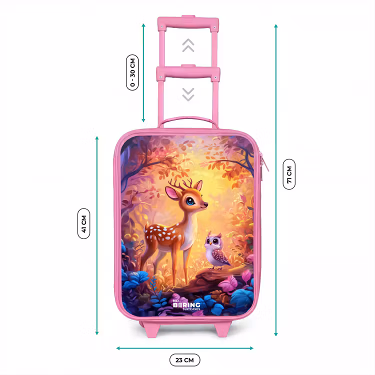 Hertje en uil in een roze sprookjesbos Kinderkoffer - Roze klein -productfoto_formaten