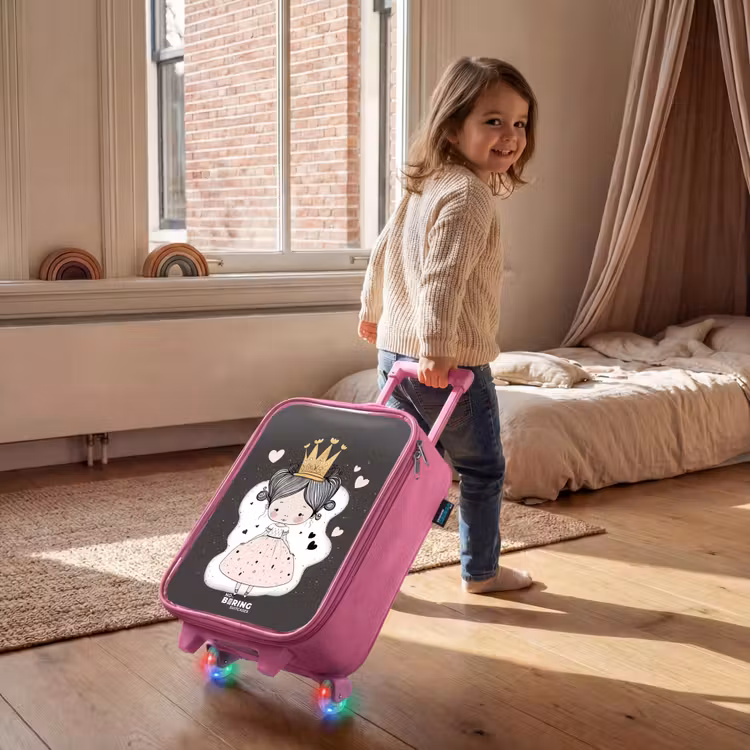 Kleine prinses op zwarte achtergrond Kinderkoffer - Roze klein -sfeer1