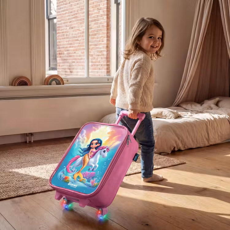 Zeemeermin met gouden staart met een witte eenhoorn Kinderkoffer - Roze klein -sfeer1