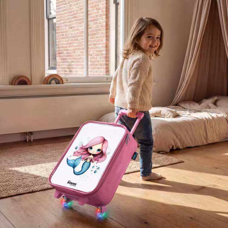 Zeemeermin met roze haar en blauwe staart tussen luchtbellen Kinderkoffer - Roze klein -sfeer1
