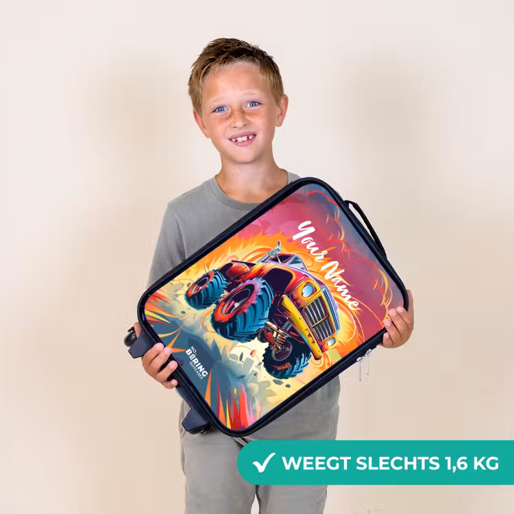 Roze Monstertruck Vliegt over het Asfalt Kinderkoffer - Zwart klein -sfeer4_NL